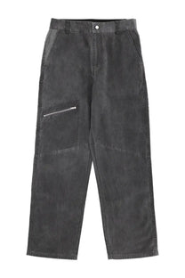 Dark gray suede-like cargo pants with zipper pocket on thigh from represent men’s workwear jeans black collection