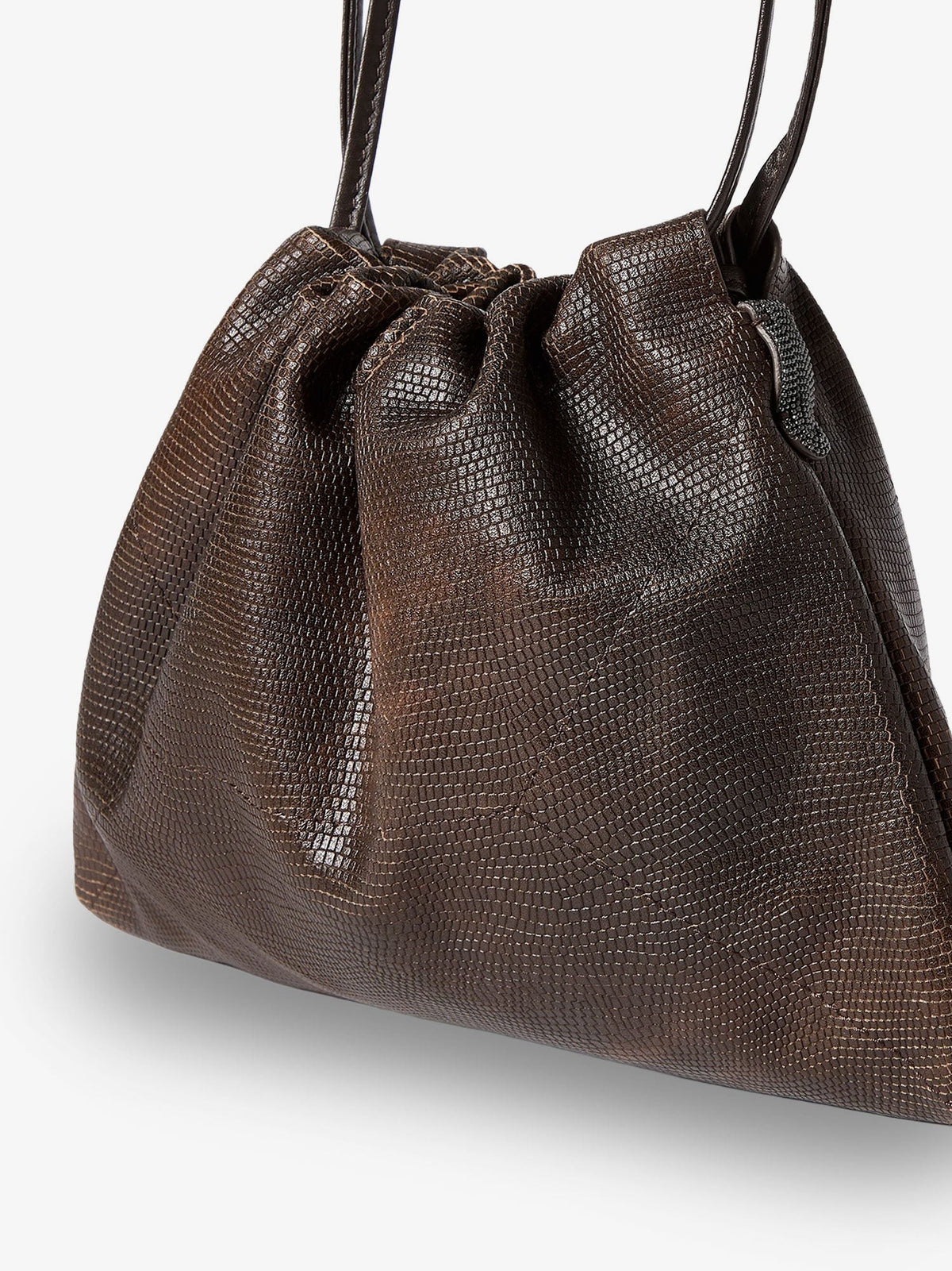 Brunello Cucinelli Women's Reptile Print Leather Crossbody Bag Gold