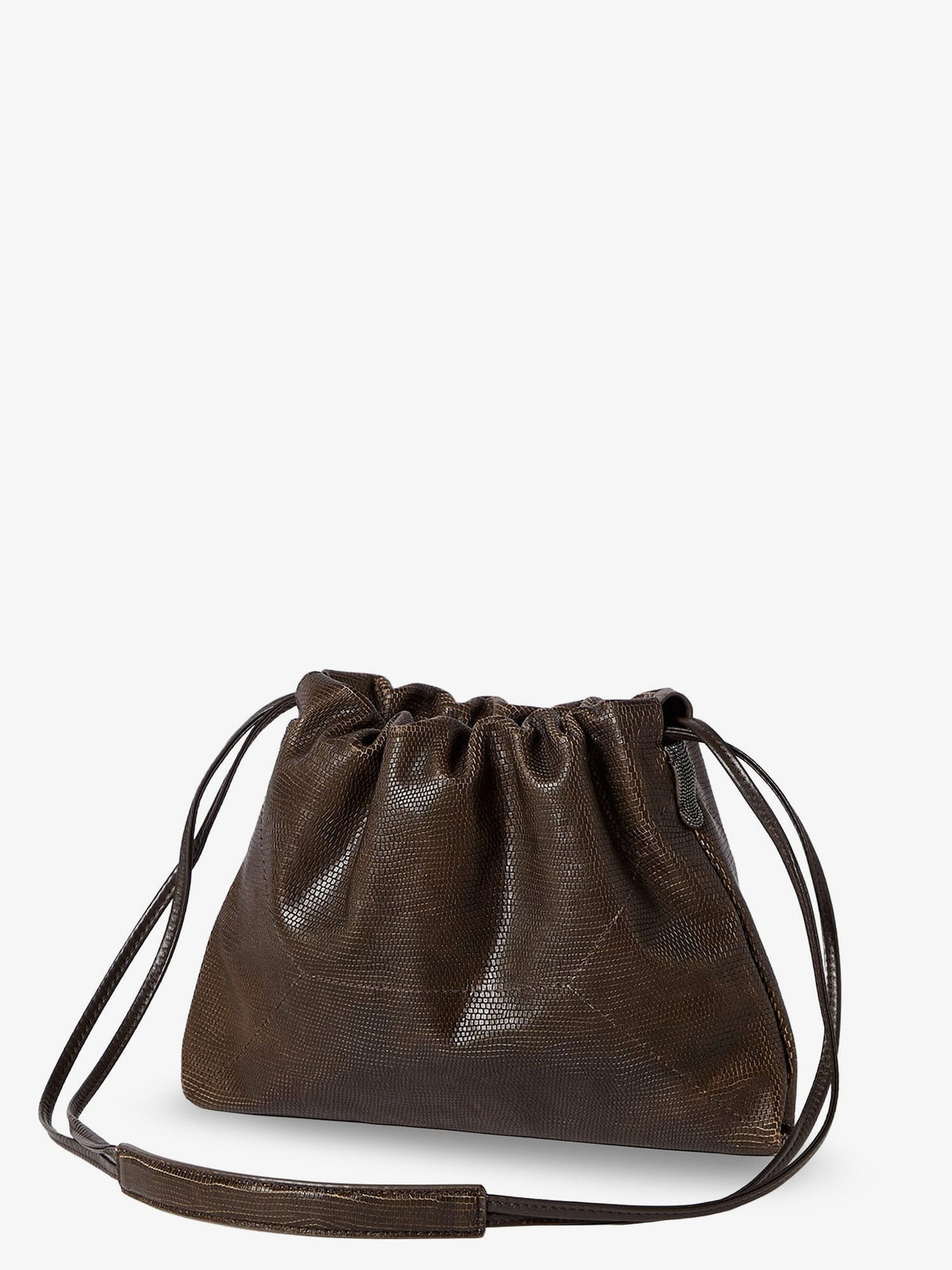 Brunello Cucinelli Women's Reptile Print Leather Crossbody Bag Gold
