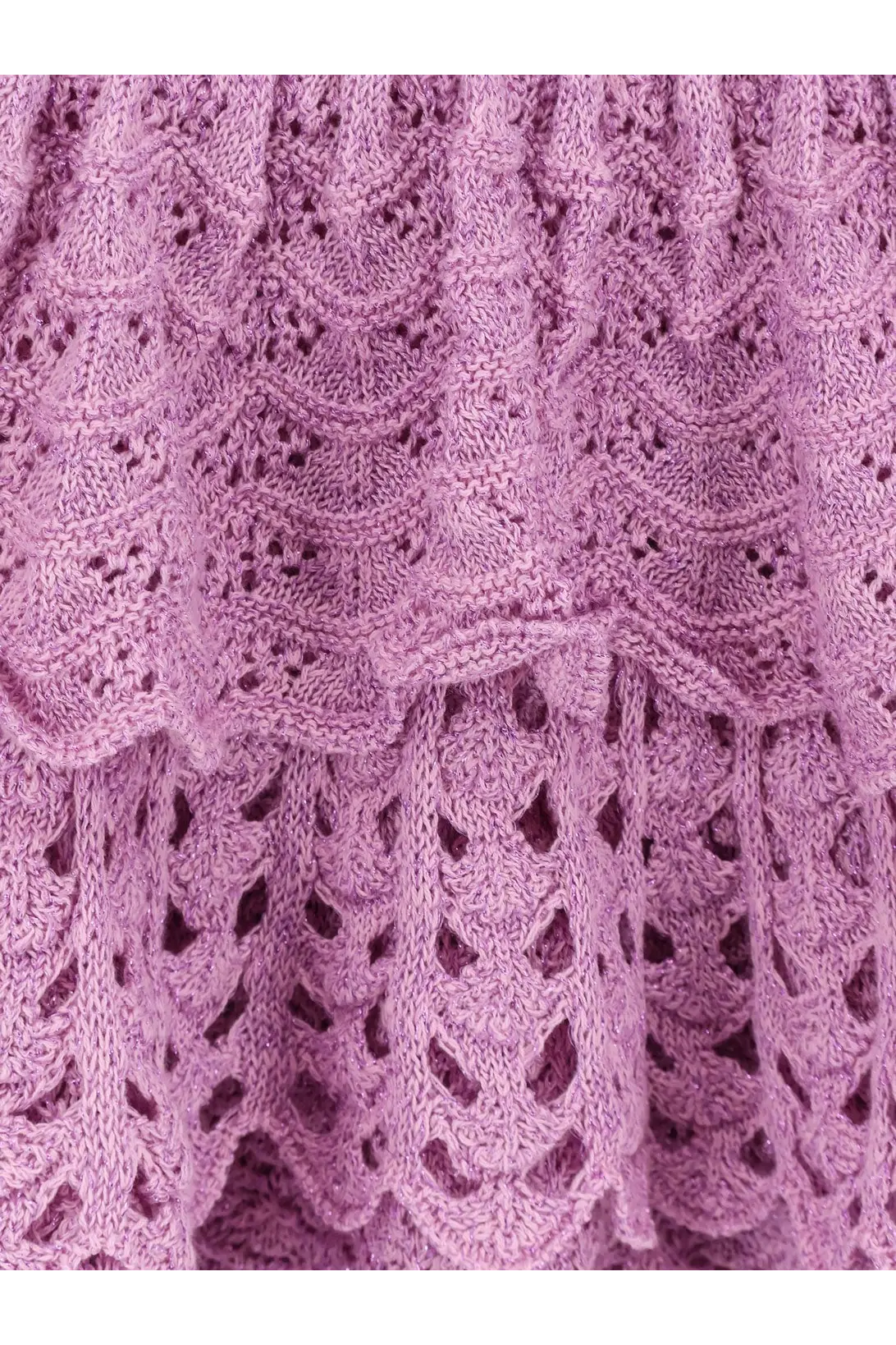 Retrofete women’s lujan mini dress bronze in delicate lavender knitted fabric with intricate lace patterns and scalloped edges