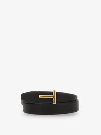 Tom Ford Men's Reversible Hammered Leather Belt Black