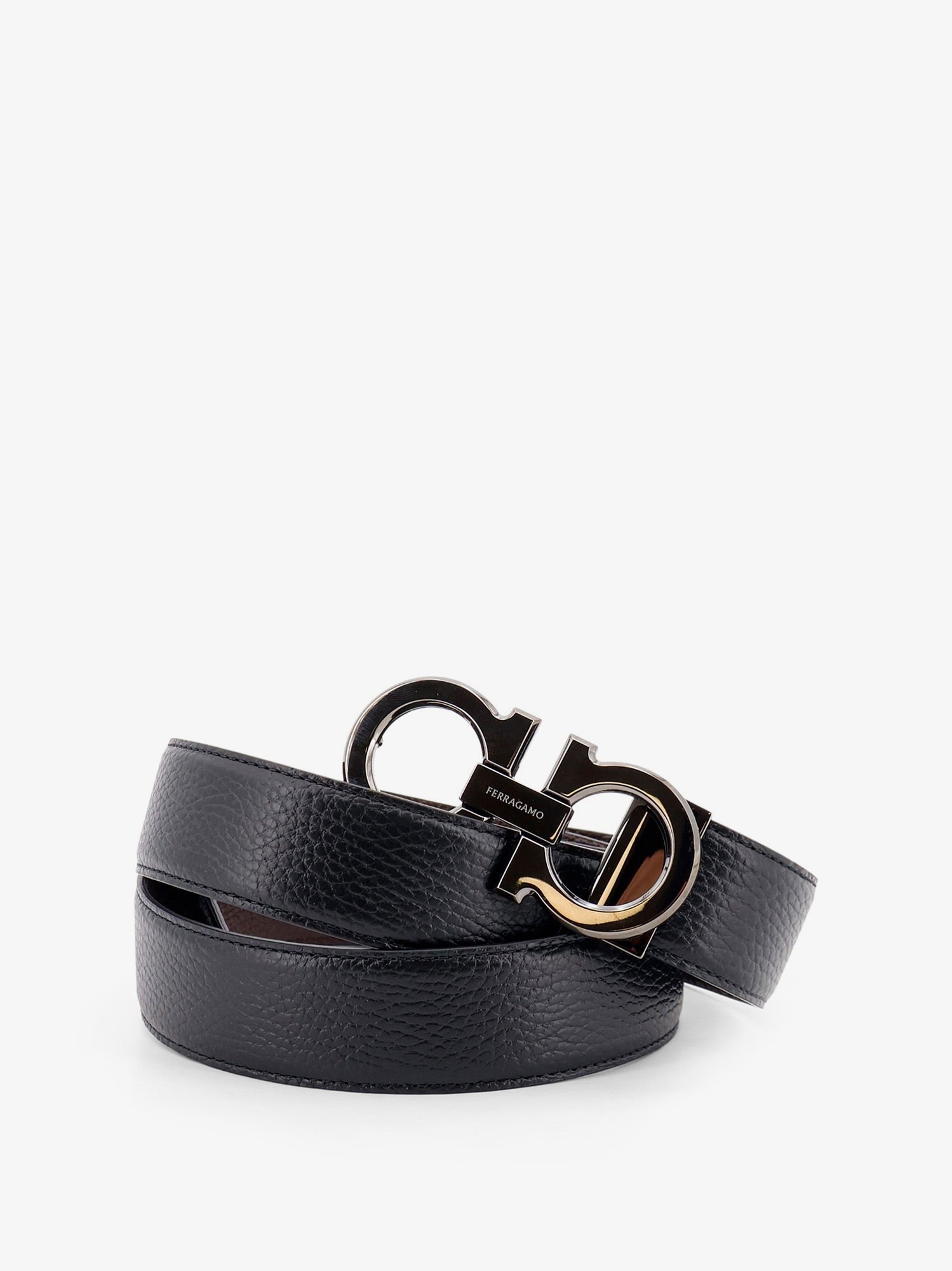 Ferragamo Men's Reversible Hammered Leather Belt Black