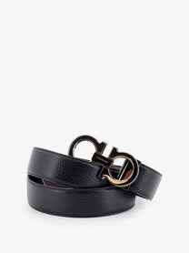 Ferragamo Men's Reversible Hammered Leather Belt Black