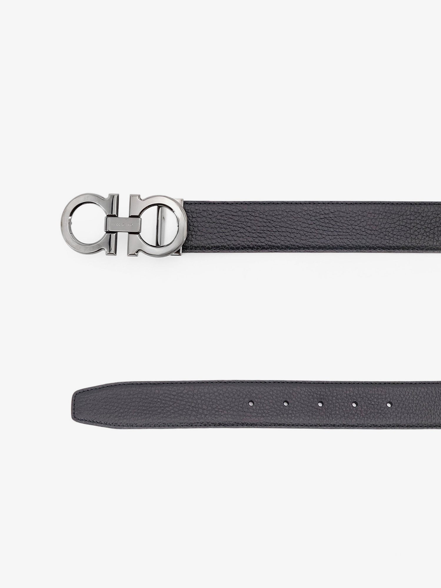Ferragamo Men's Reversible Hammered Leather Belt Black