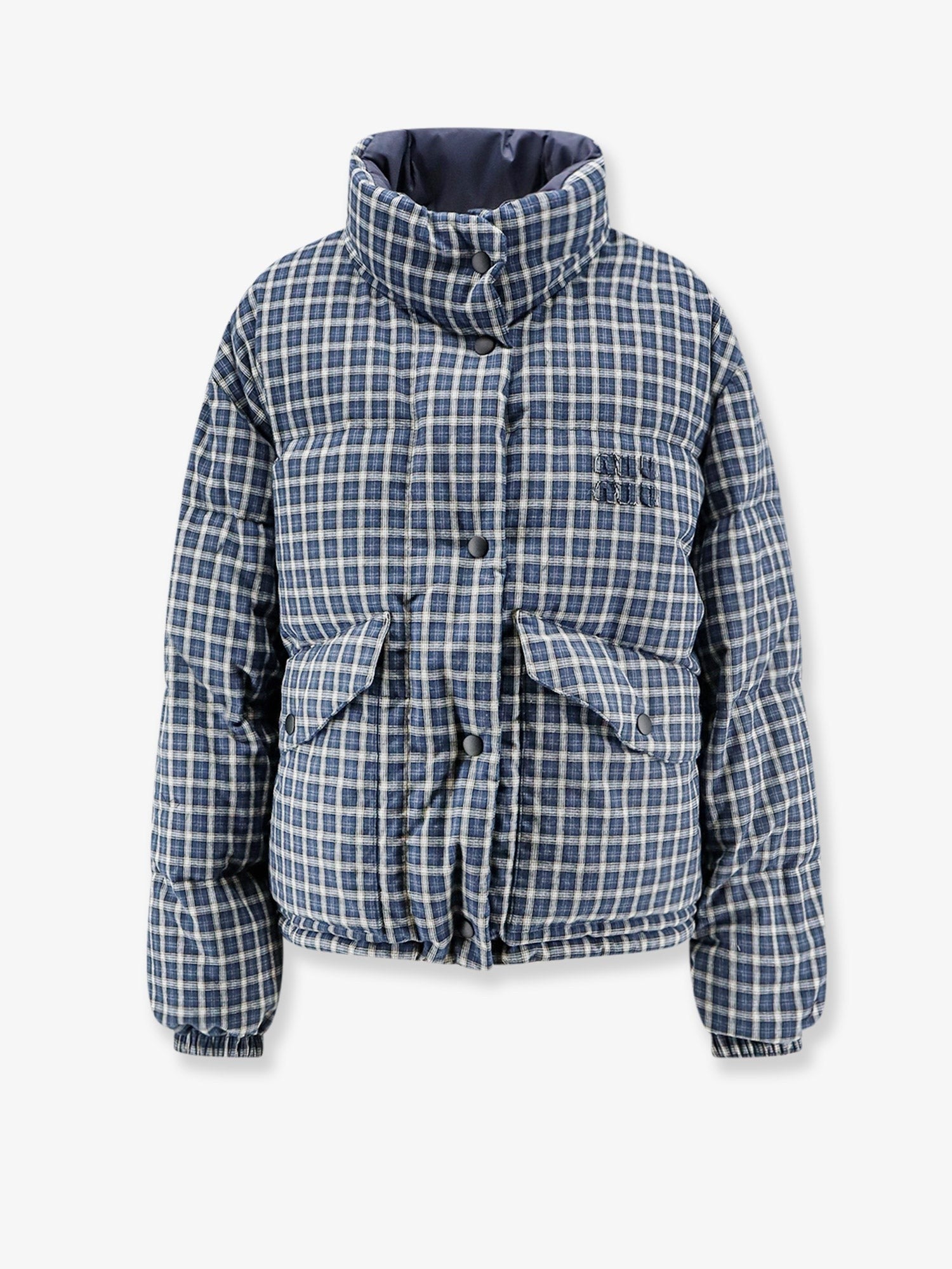 Miu Miu Women's Reversible Madras Flannel Down Jacket White