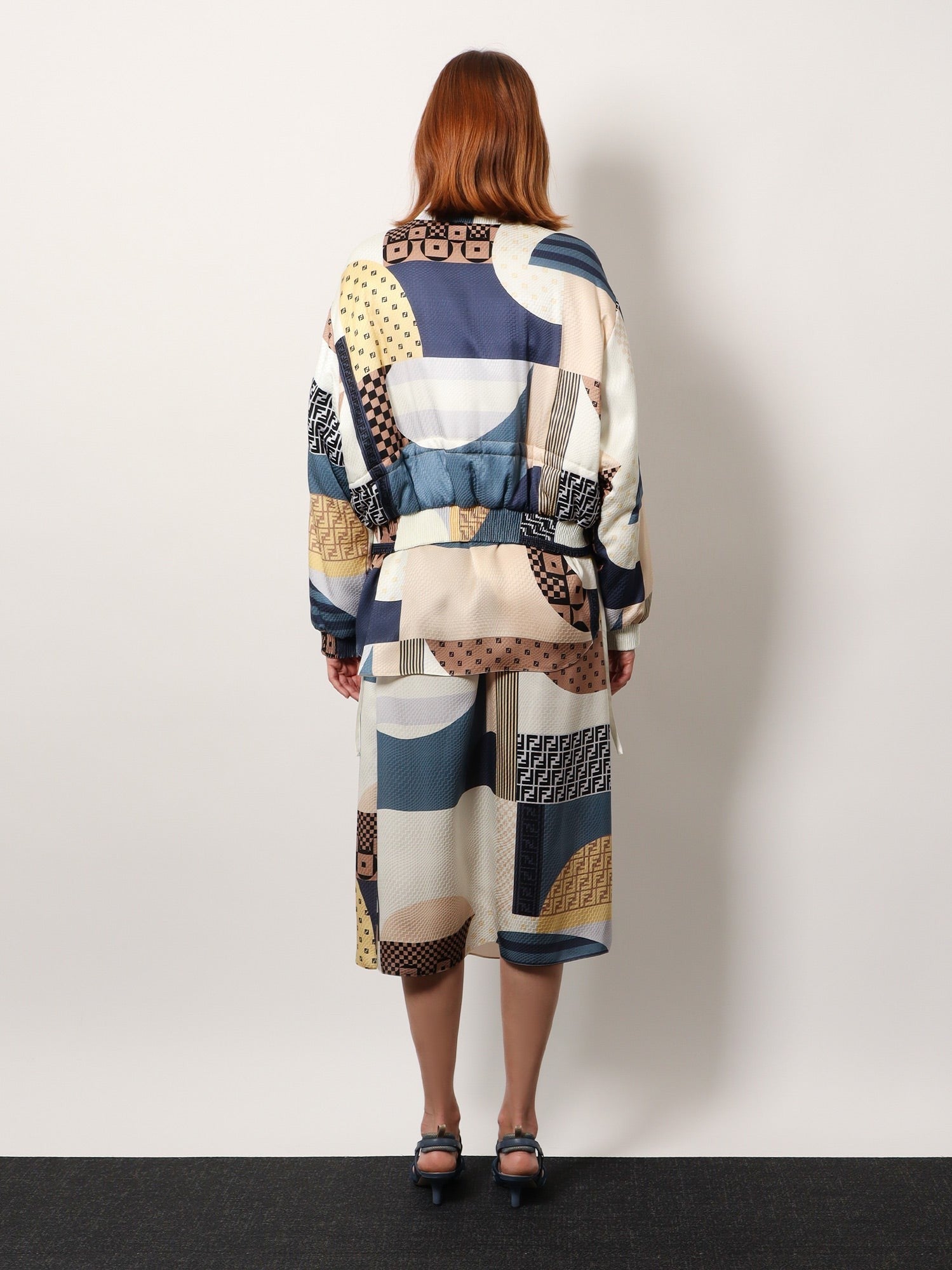 Fendi Women's Reversible Patchwork Silk Bomber Blue Fendi