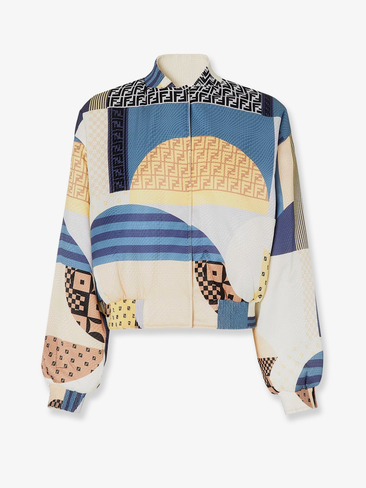 Fendi Women's Reversible Patchwork Silk Bomber Blue Fendi