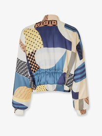 Fendi Women's Reversible Patchwork Silk Bomber Blue Fendi