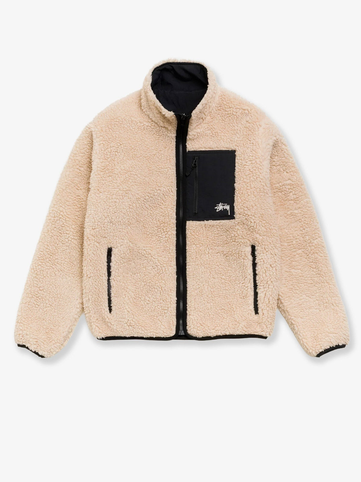 Stussy Men's Reversible Sherpa and Nylon Jacket Beige