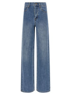 self-portrait Rhinestone Denim Straight Leg Jeans Blue