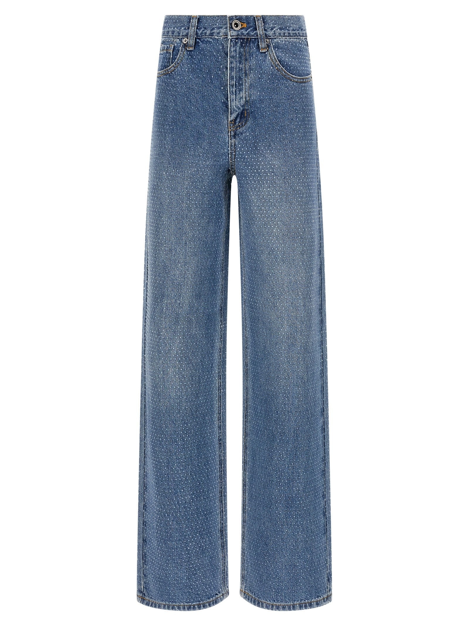 self-portrait Rhinestone Denim Straight Leg Jeans Blue