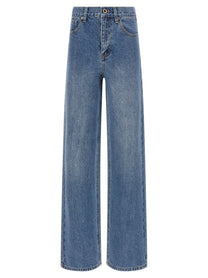 self-portrait Rhinestone Denim Straight Leg Jeans Blue