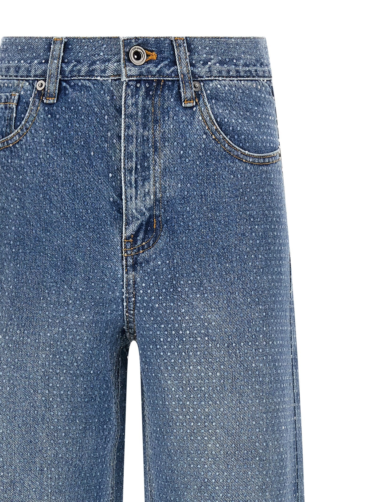 self-portrait Rhinestone Denim Straight Leg Jeans Blue