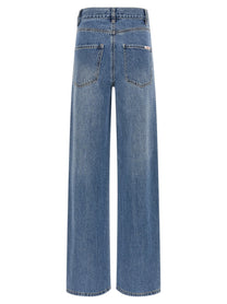 self-portrait Rhinestone Denim Straight Leg Jeans Blue