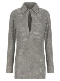 The Attico Rhinestone Dress Grey