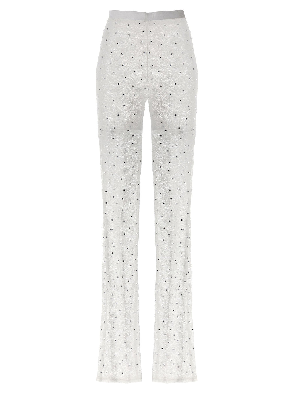 Alessandra Rich Rhinestone Lace Leggings White