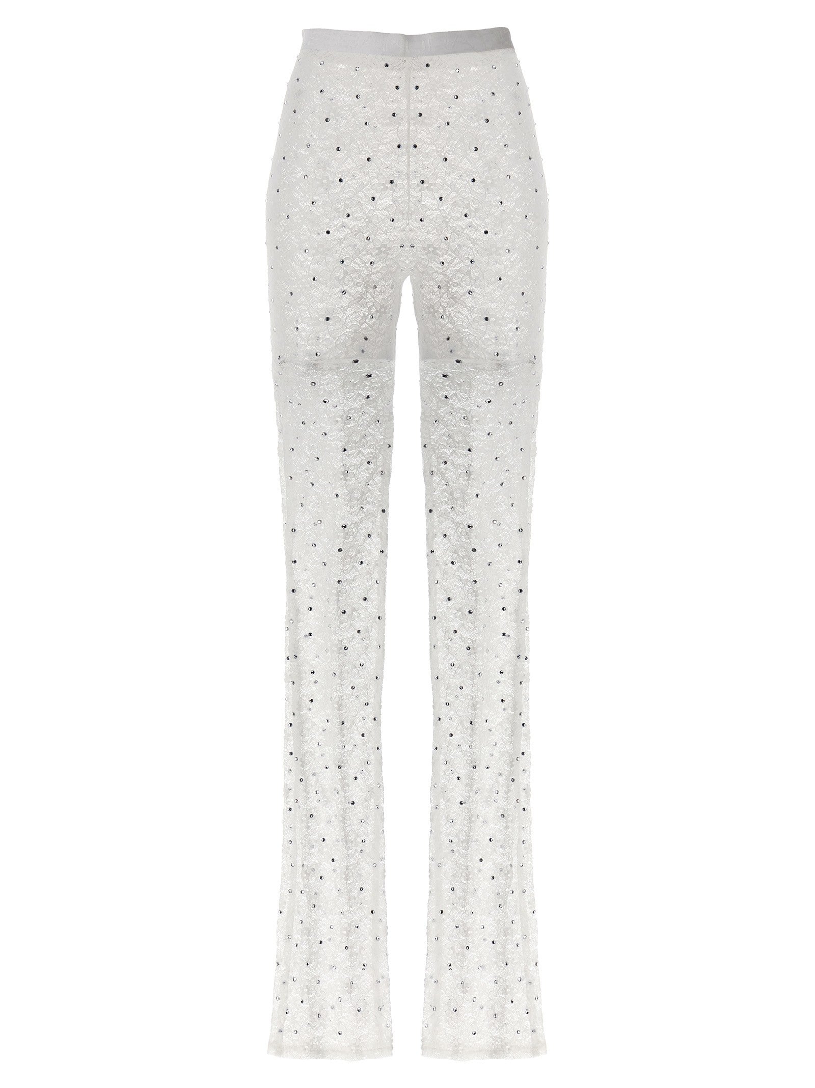 Alessandra Rich Rhinestone Lace Leggings White