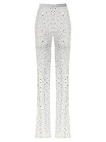 Alessandra Rich Rhinestone Lace Leggings White