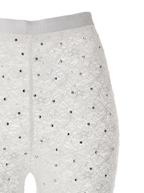 Alessandra Rich Rhinestone Lace Leggings White