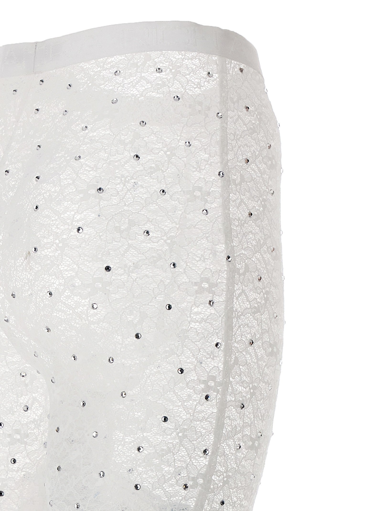 Alessandra Rich Rhinestone Lace Leggings White