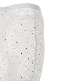 Alessandra Rich Rhinestone Lace Leggings White