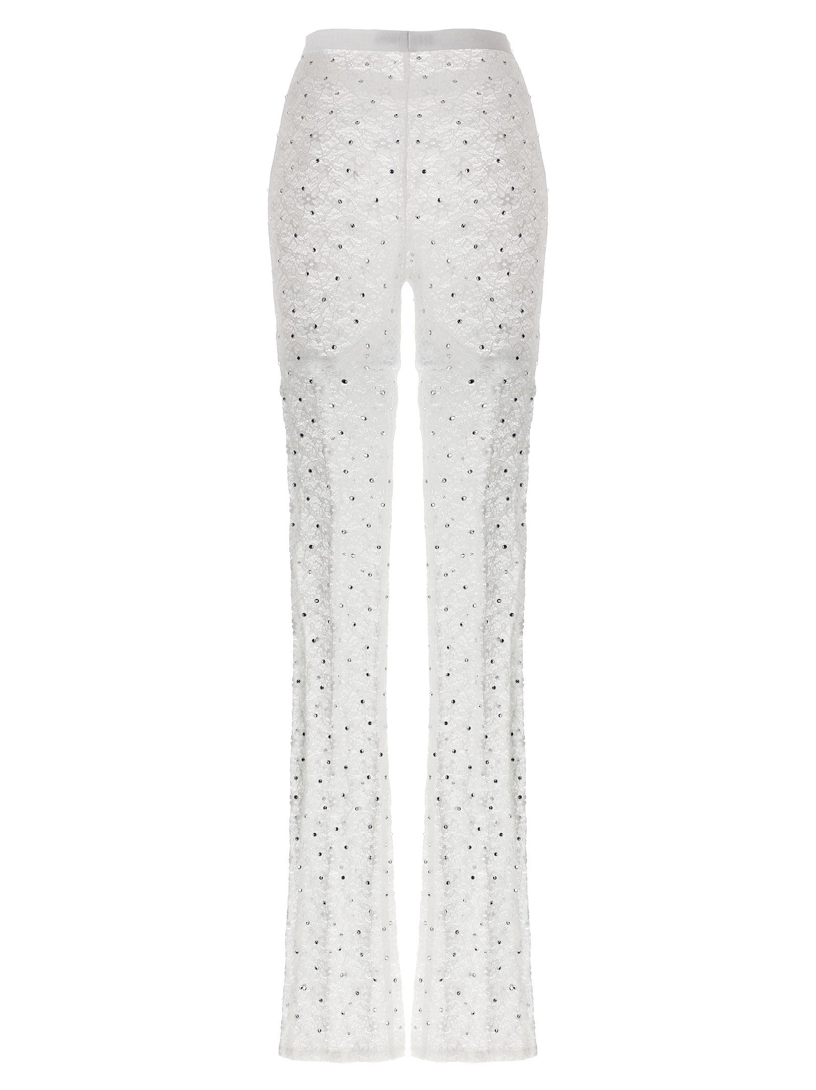 Alessandra Rich Rhinestone Lace Leggings White