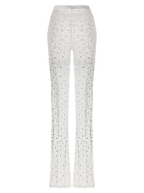 Alessandra Rich Rhinestone Lace Leggings White