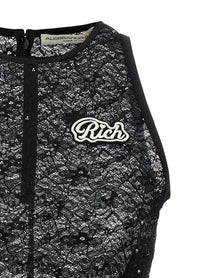 Alessandra Rich Rhinestone Lace Top Black