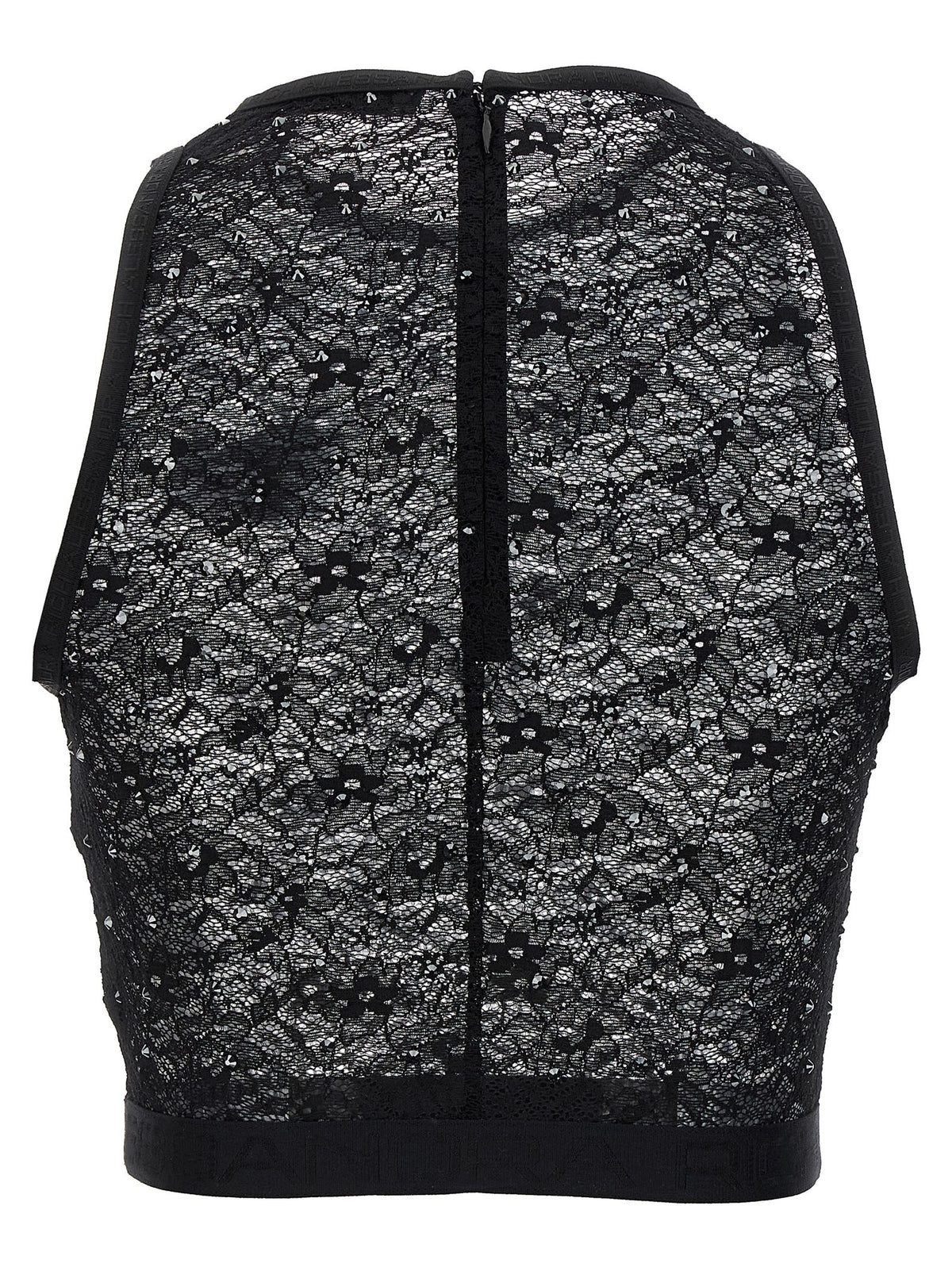 Alessandra Rich Rhinestone Lace Top Black