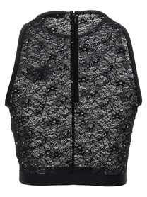 Alessandra Rich Rhinestone Lace Top Black