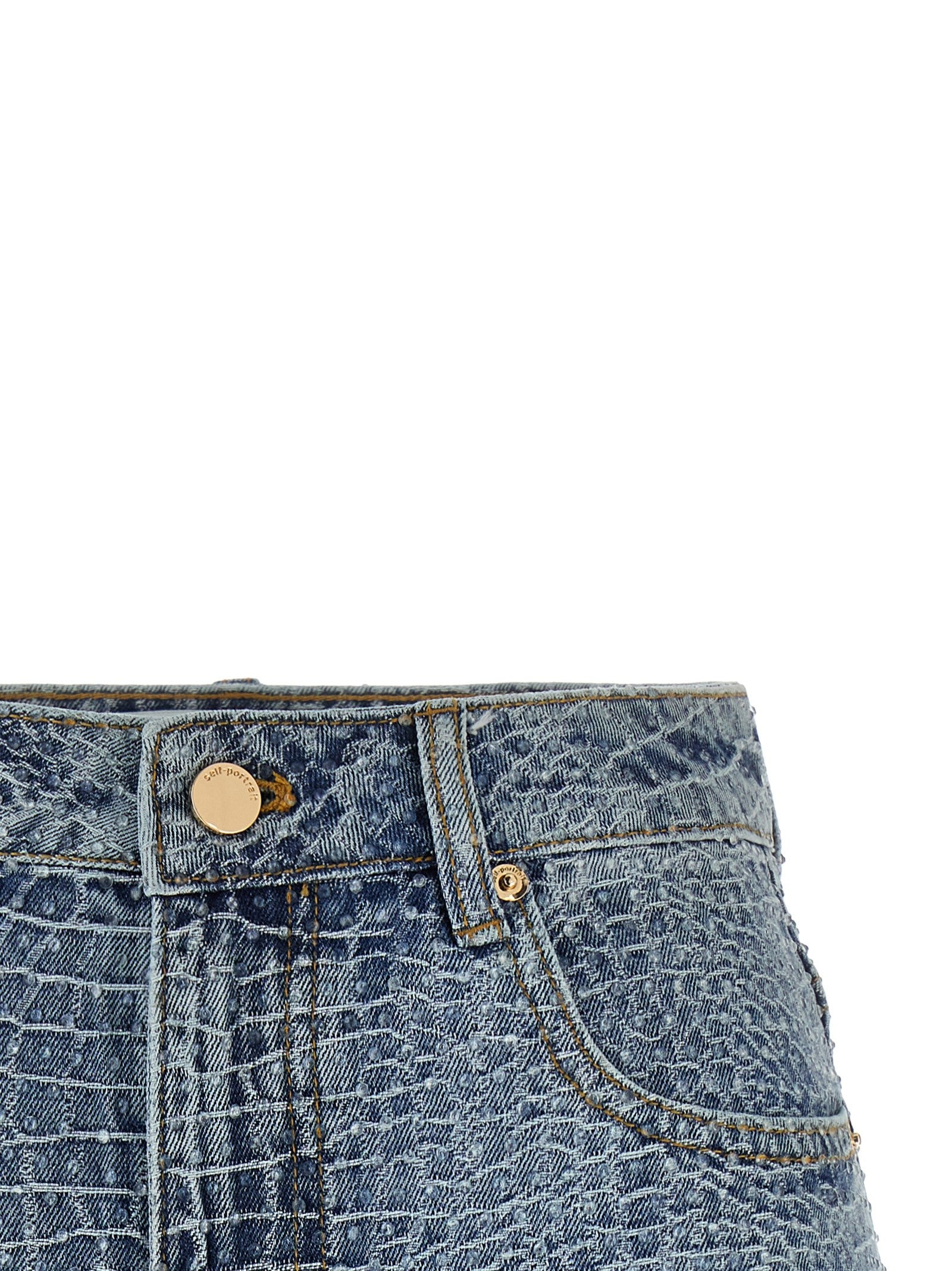self-portrait Rhinestone Shorts Blue