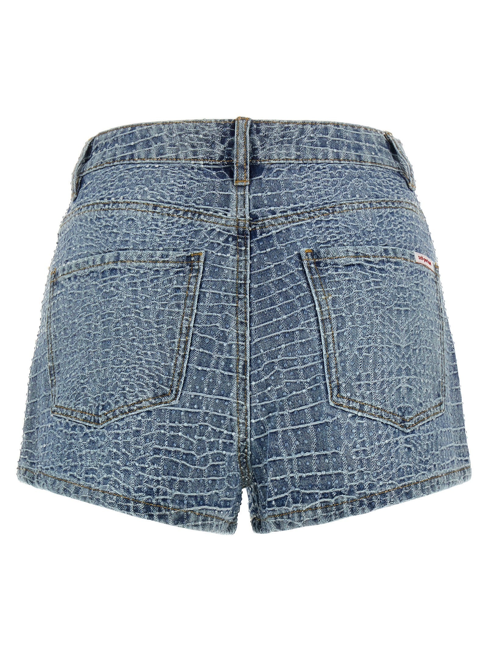 self-portrait Rhinestone Shorts Blue
