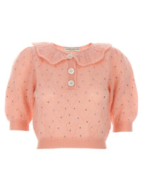 Alessandra Rich Rhinestone Sweater Blue