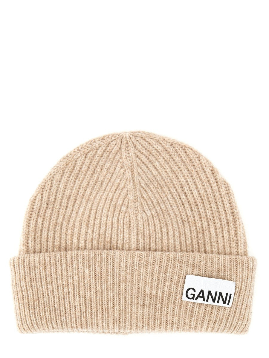 Ganni Women's Ribbed Beanie Hat Beige
