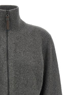Brunello Cucinelli Ribbed Cardigan Grey, view 3