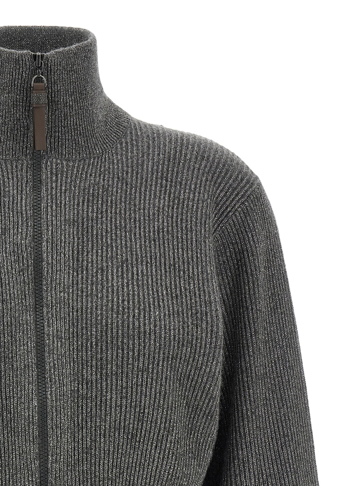 Brunello Cucinelli Ribbed Cardigan Grey, view 3