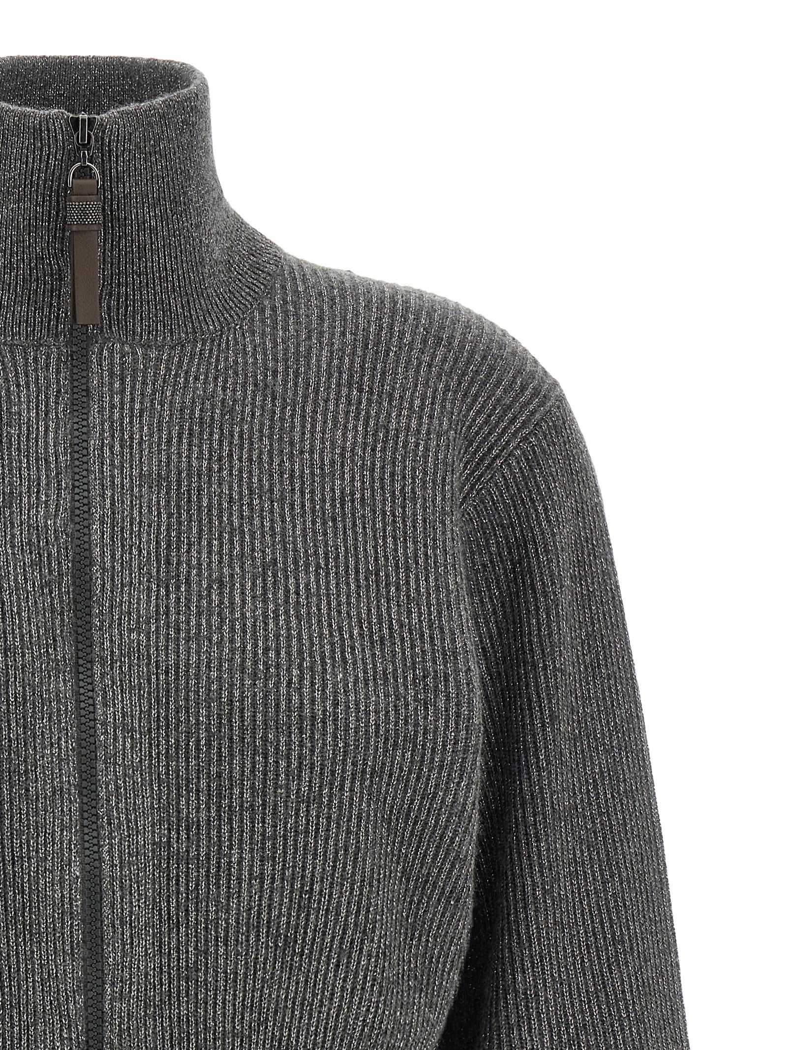 Brunello Cucinelli Ribbed Cardigan Grey