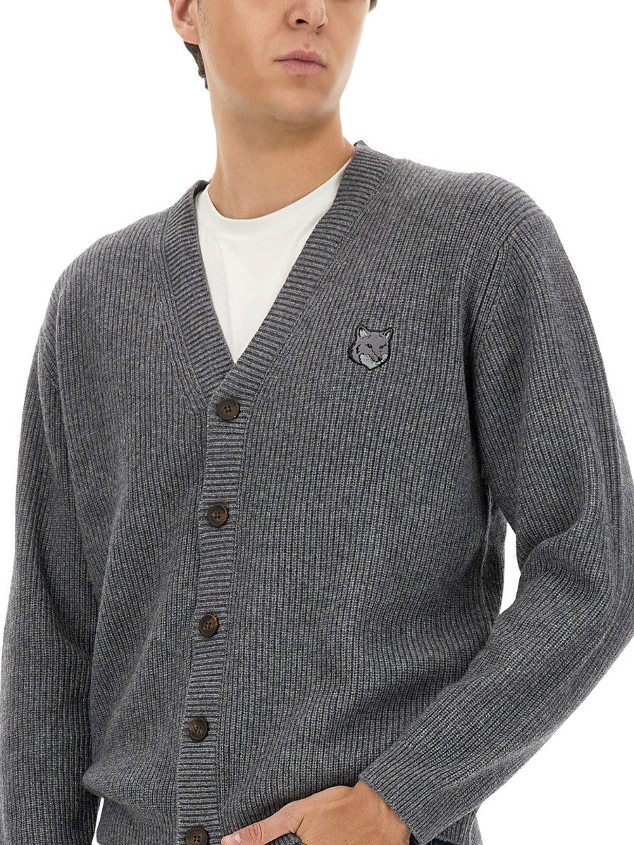 Maison Kitsuné Men's Ribbed Cardigan Grey