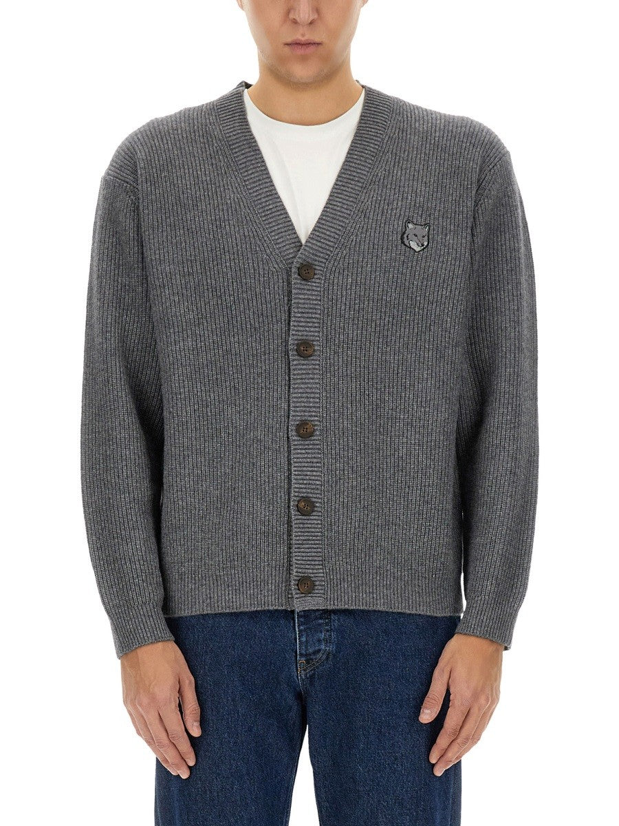 Maison Kitsuné Men's Ribbed Cardigan Grey