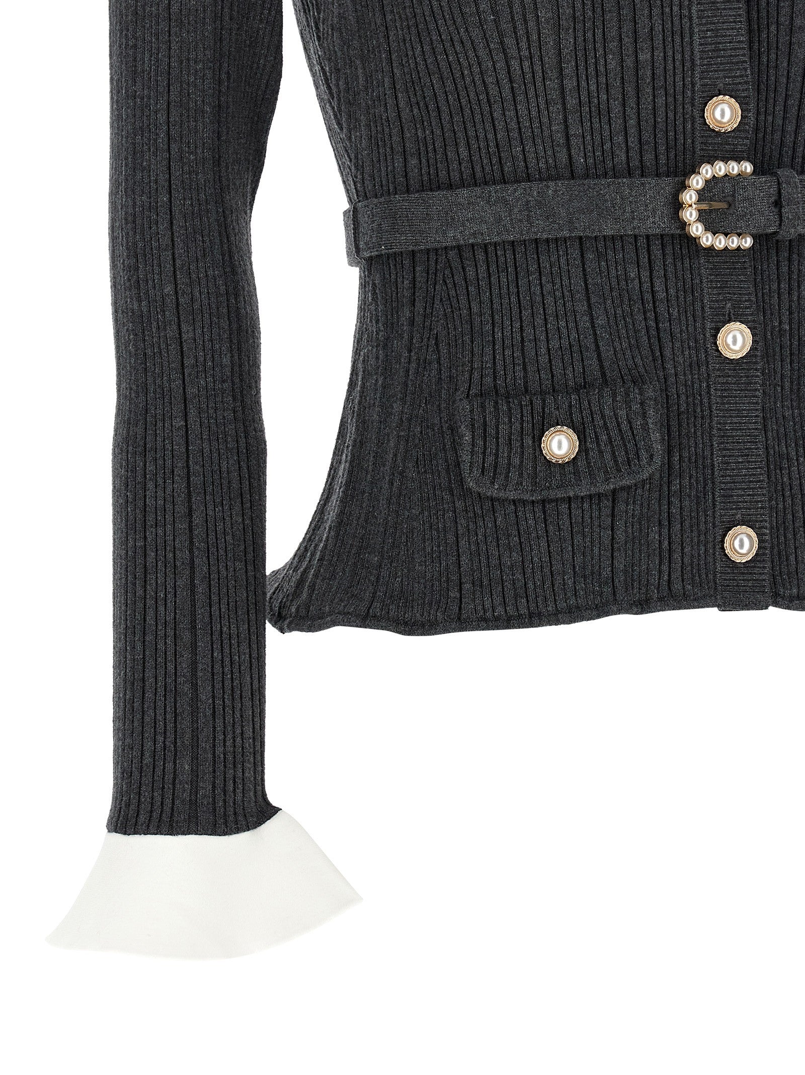 self-portrait Ribbed Cardigan Grey