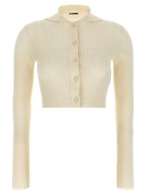 Jil Sander Ribbed Cardigan White