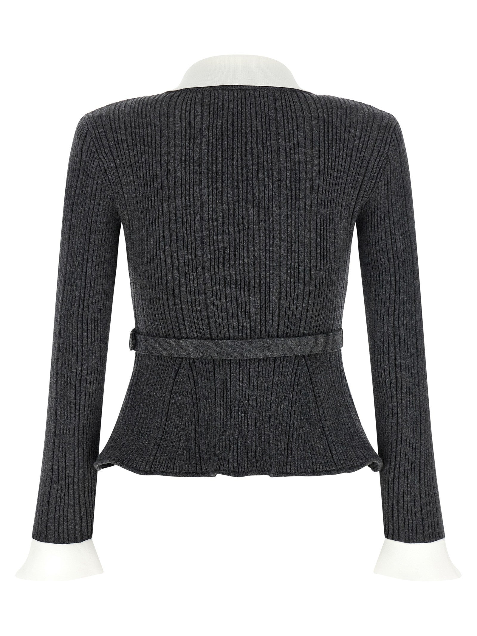 self-portrait Ribbed Cardigan Grey