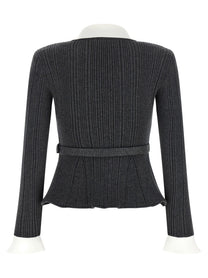 self-portrait Ribbed Cardigan Grey