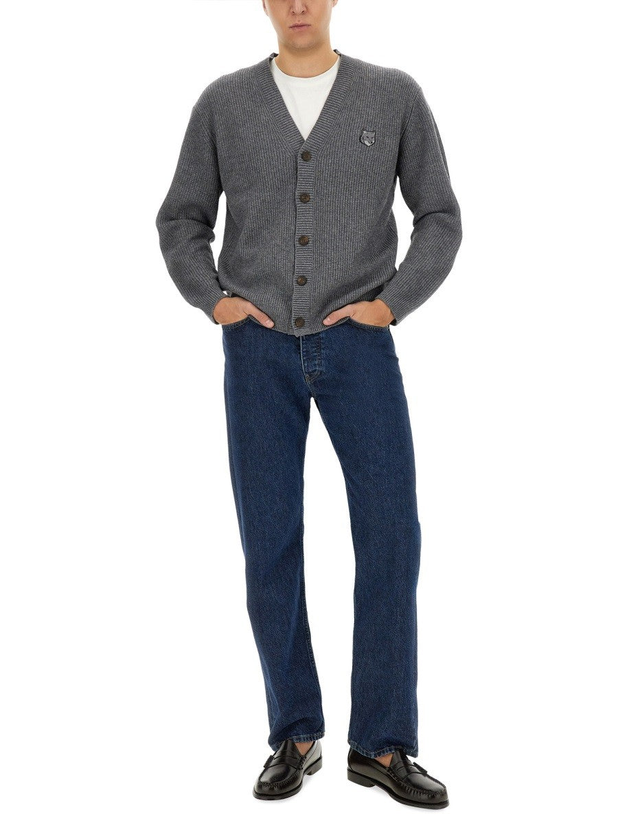 Maison Kitsuné Men's Ribbed Cardigan Grey
