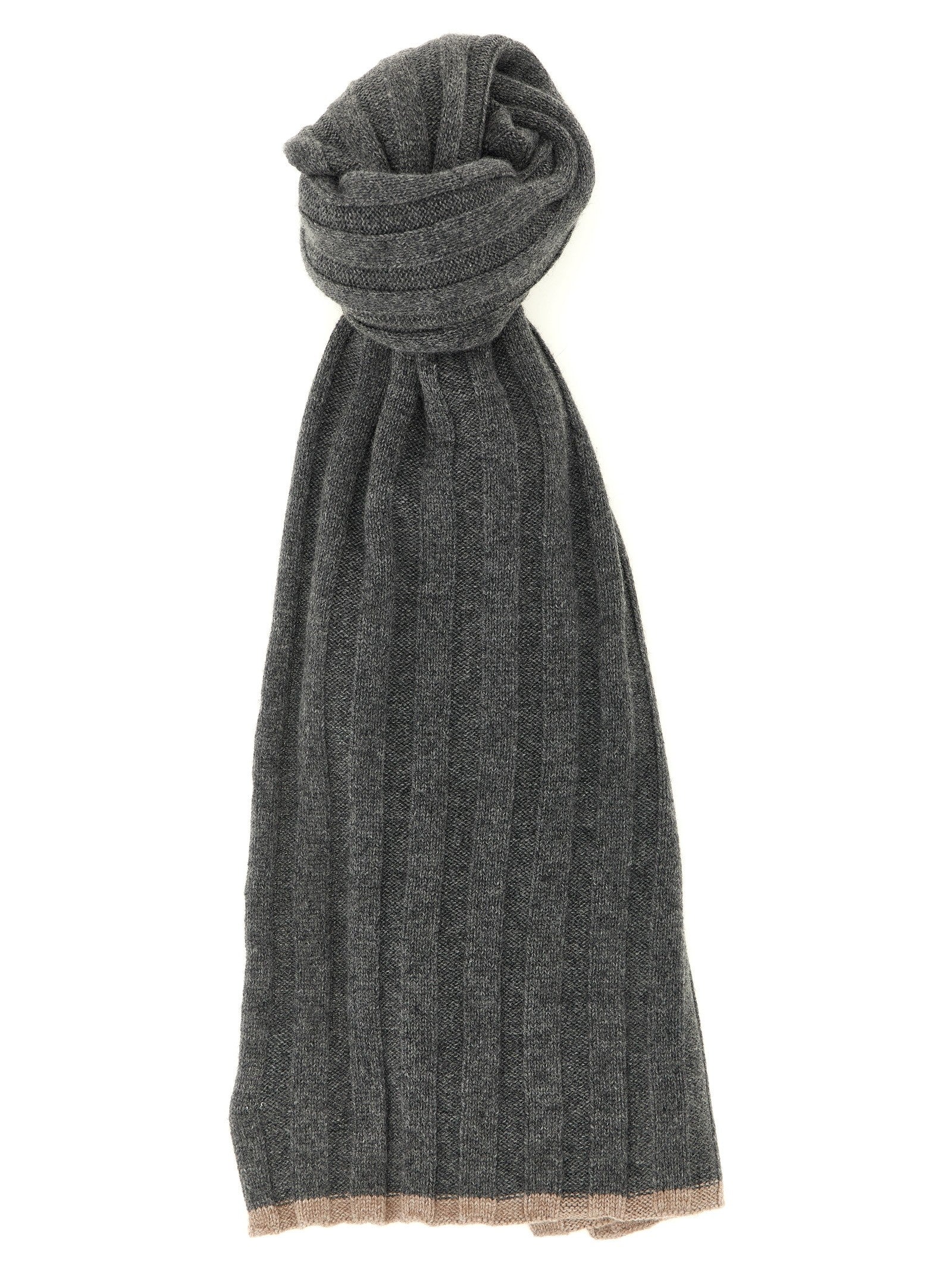 Brunello Cucinelli Ribbed Cashmere Knit Scarf Grey