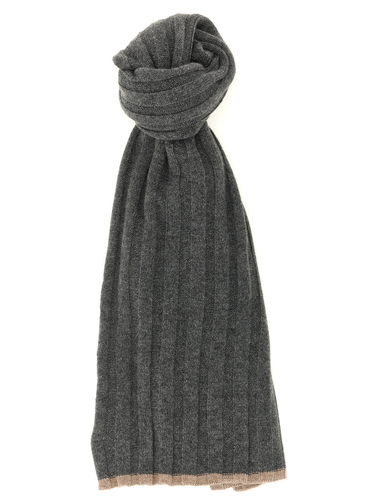 Brunello Cucinelli Ribbed Cashmere Knit Scarf Grey