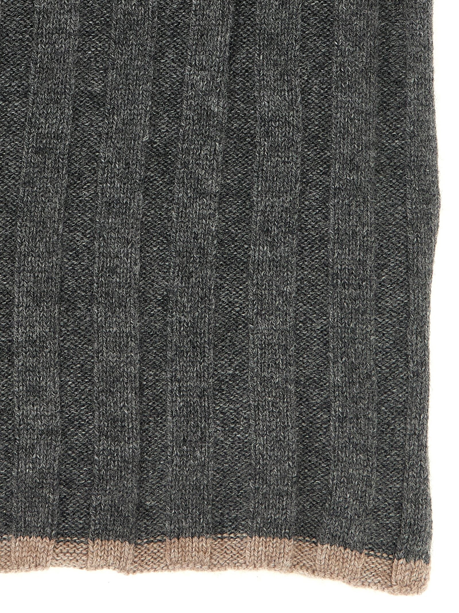 Brunello Cucinelli Ribbed Cashmere Knit Scarf Grey
