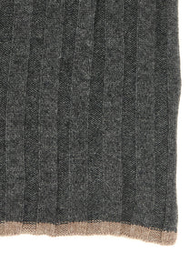 Brunello Cucinelli Ribbed Cashmere Knit Scarf Grey