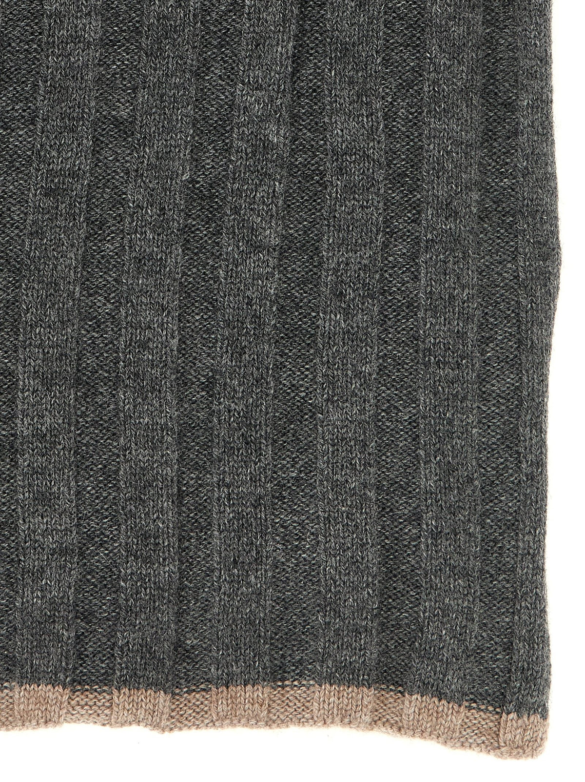 Brunello Cucinelli Ribbed Cashmere Knit Scarf Grey, view 2