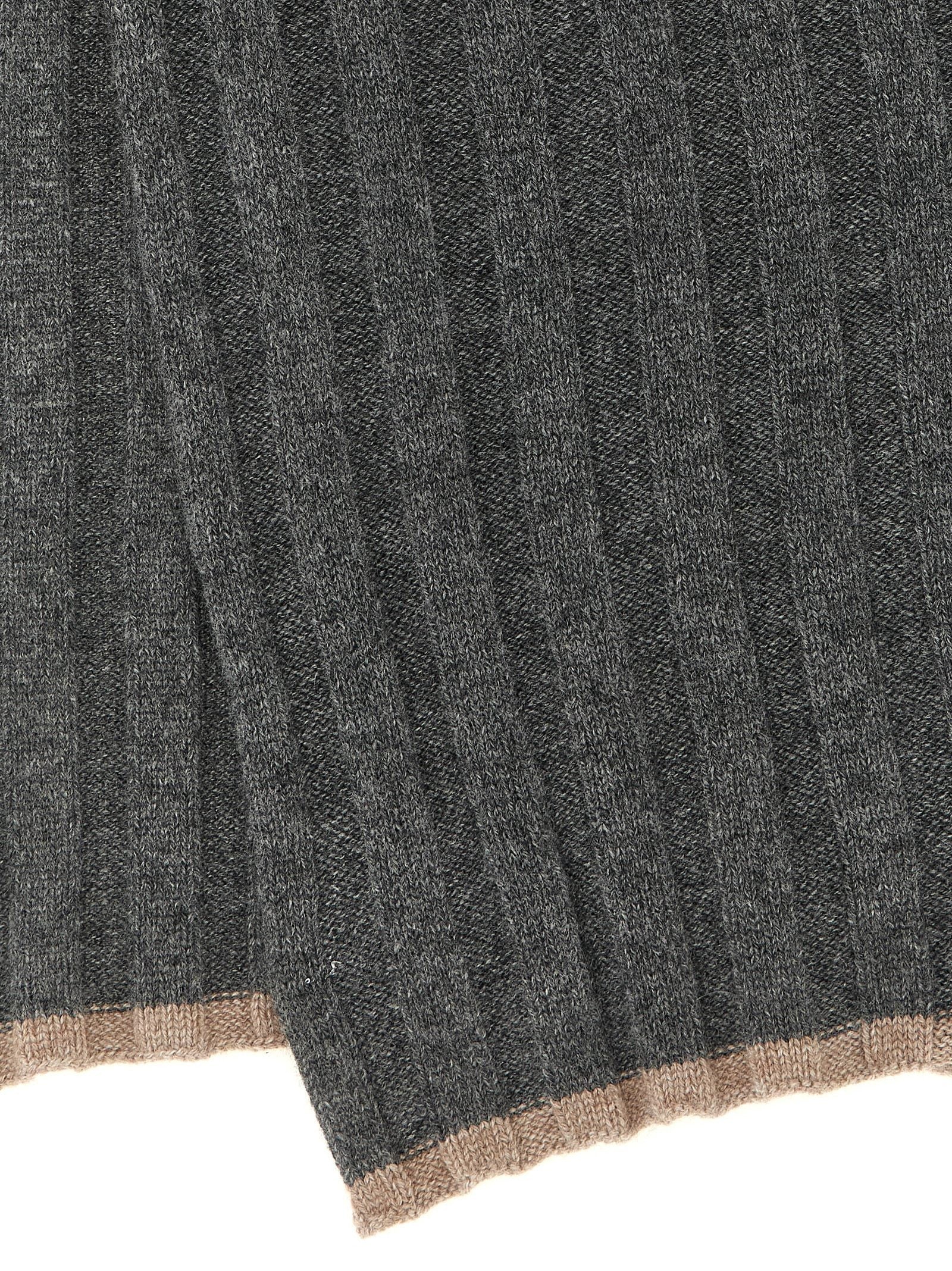 Brunello Cucinelli Ribbed Cashmere Knit Scarf Grey